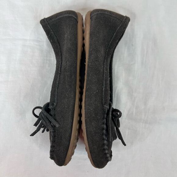 Minnetonka Kiltie Moccasin Womens 8.5 Gray Suede Leather Slip On Driving Shoes - Picture 5 of 9